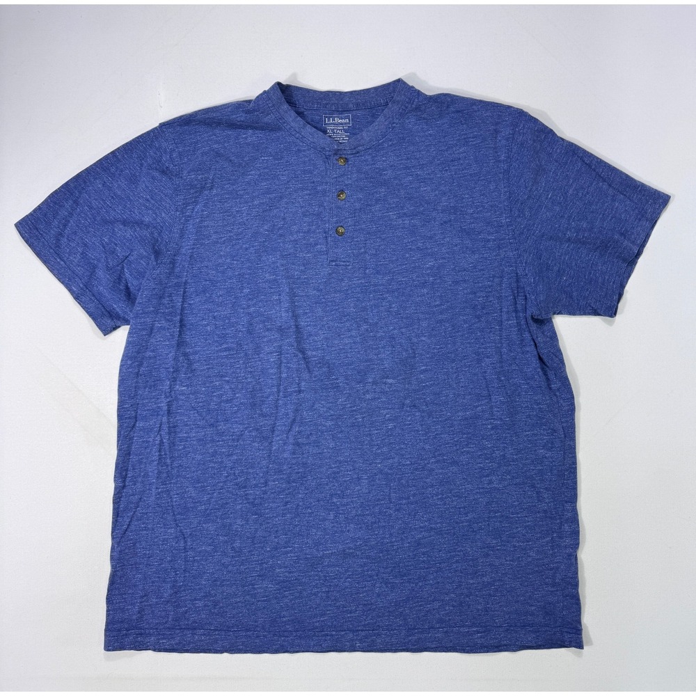 LL Bean Henley Shirt Mens XL Tall Blue Short Sleeve Cotton Traditional Fit
